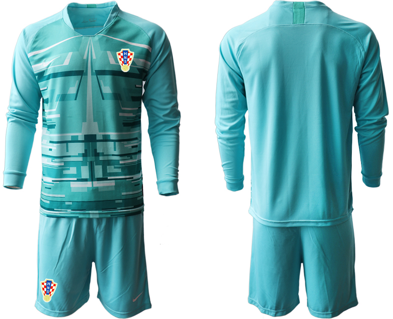 Cheap Men 2021 European Cup Croatia blue Long sleeve goalkeeper Soccer Jersey